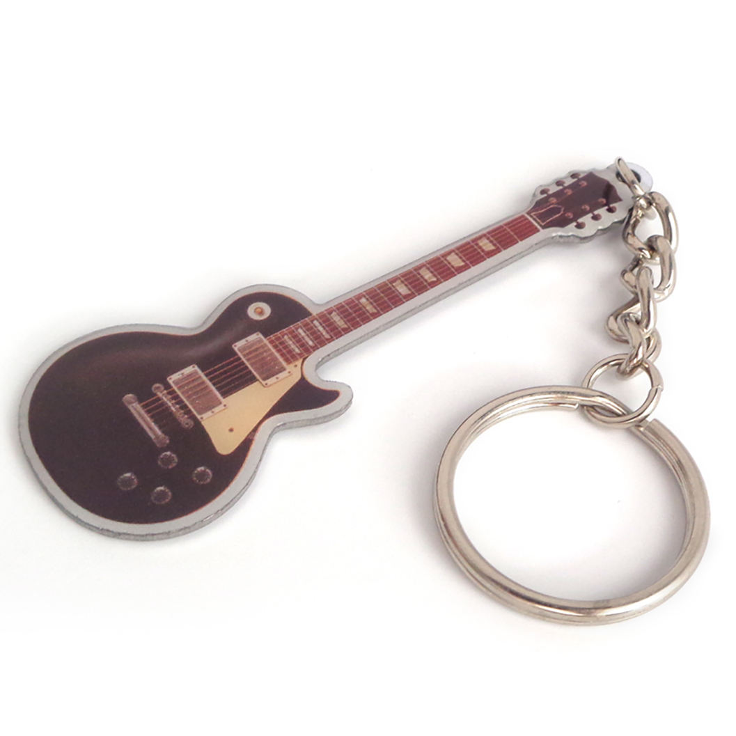 مخصص جديد مطبوعة تذكارية شكل الغيتار طباعة سلسلة مفاتيح معدنية